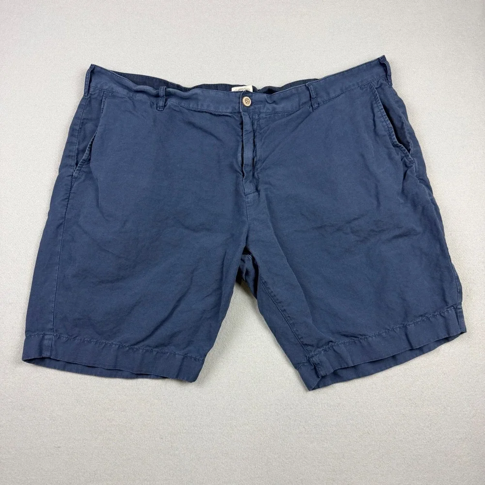 Faherty Men's 40 Malibu Chino Short Navy Blue Linen Blend Flat Front Casual